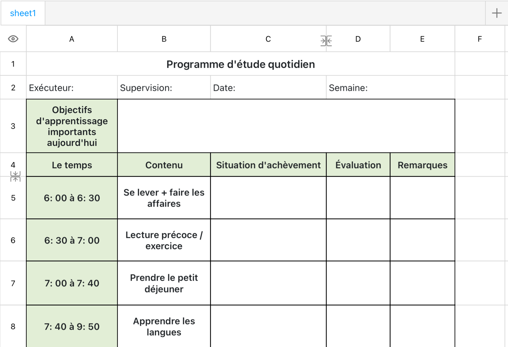 Programme d'étude quotidien